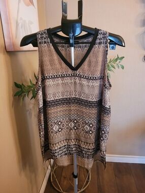 Mandy Evans Geometric Pattern Sleeveless Top - Black and Brown